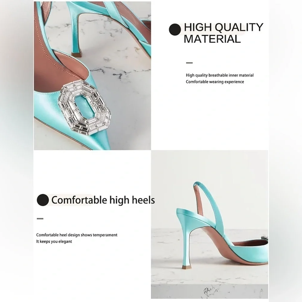 Women's Pointed Toe Slingback Heels w/ Large Rhinestone Pendant, Pink 9